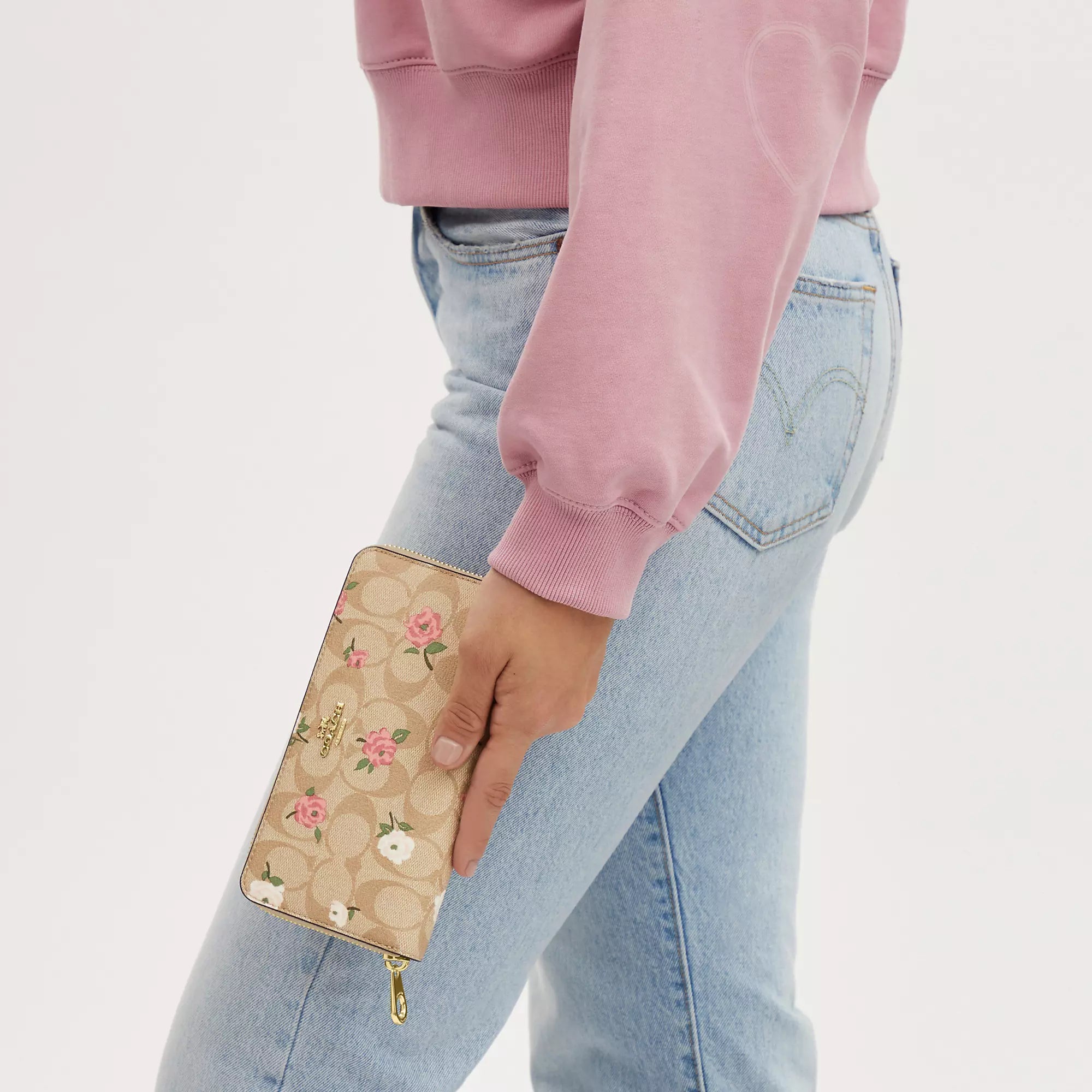 Coach Outlet Long Zip Around Wallet In Signature Canvas With Floral Print