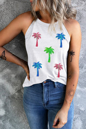 Sequin Coconut Tree Round Neck Tank