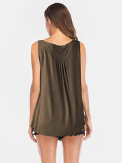 Curved Hem Ruched Notched Tank