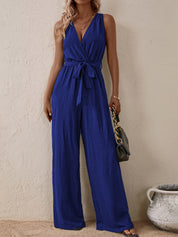 Honey Tied Surplice Sleeveless Wide Leg Jumpsuit