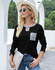 Cutout Leopard Round Neck Long Sleeve T-Shirt