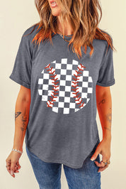 Checkered Graphic Round Neck Short Sleeve T-Shirt