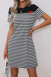 Striped Heart Short Sleeve Dress