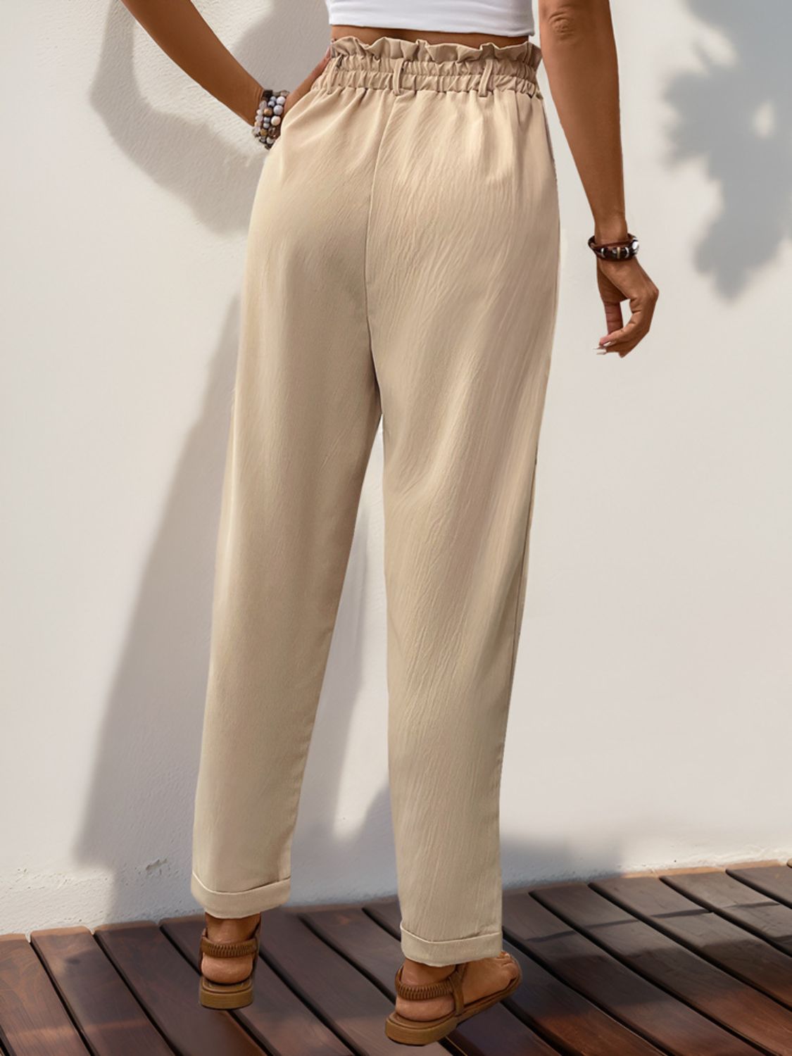 Perfee Frill High Waist Pants with Pockets