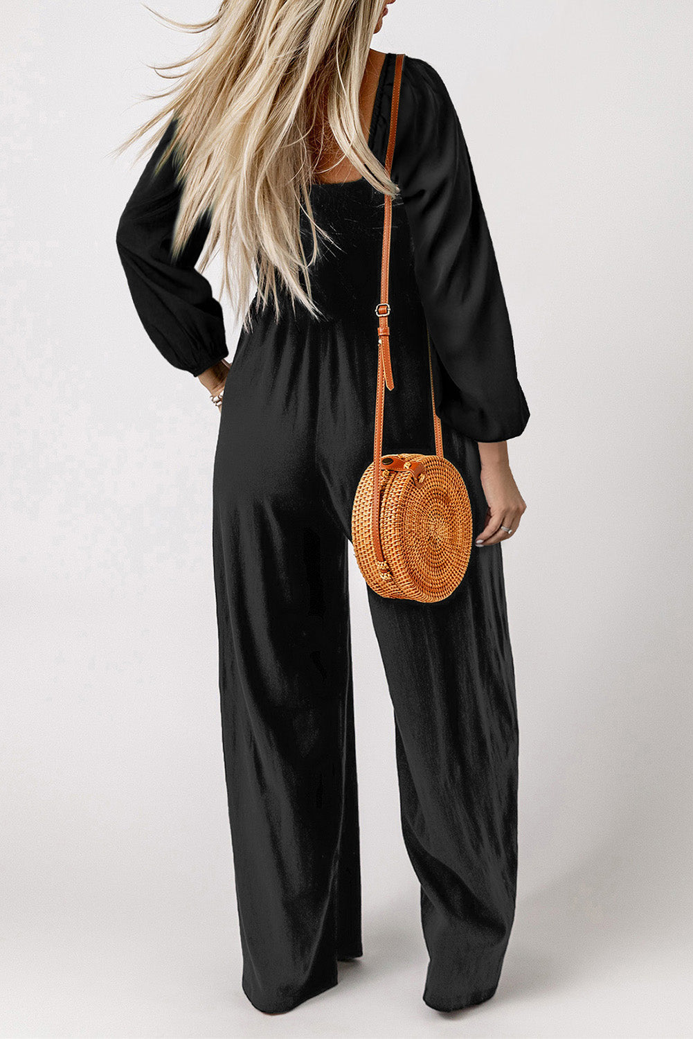 Square Neck Raglan Sleeve Jumpsuit with Pocket