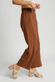 Umgee Full Size Drawstring Wide Leg Pants with Pockets