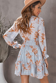 Floral Deep V Flounce Sleeve Mini Dress