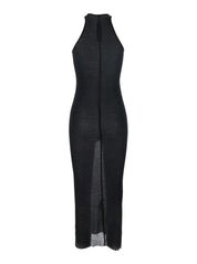 Black Semi-Transparent Sheath Dress In Viscose And Silk Blend Woman