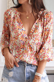 Printed Notched Long Sleeve Shirt