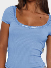 Lace Detail Scoop Neck Short Sleeve T-Shirt