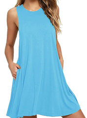 Full Size Round Neck Sleeveless Dress with Pockets