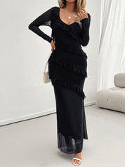 Devine Ruffled Surplice Long Sleeve Maxi Dress