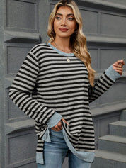 Striped Round Neck Long Sleeve T-Shirt