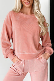 Round Neck Long Sleeve Top and Pants Set