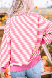 Striped Sequin Heart Round Neck Long Sleeve Sweatshirt