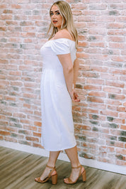 Off-Shoulder Short Sleeve Split Dress