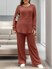 Round Neck Long Sleeve Top and Pants Set