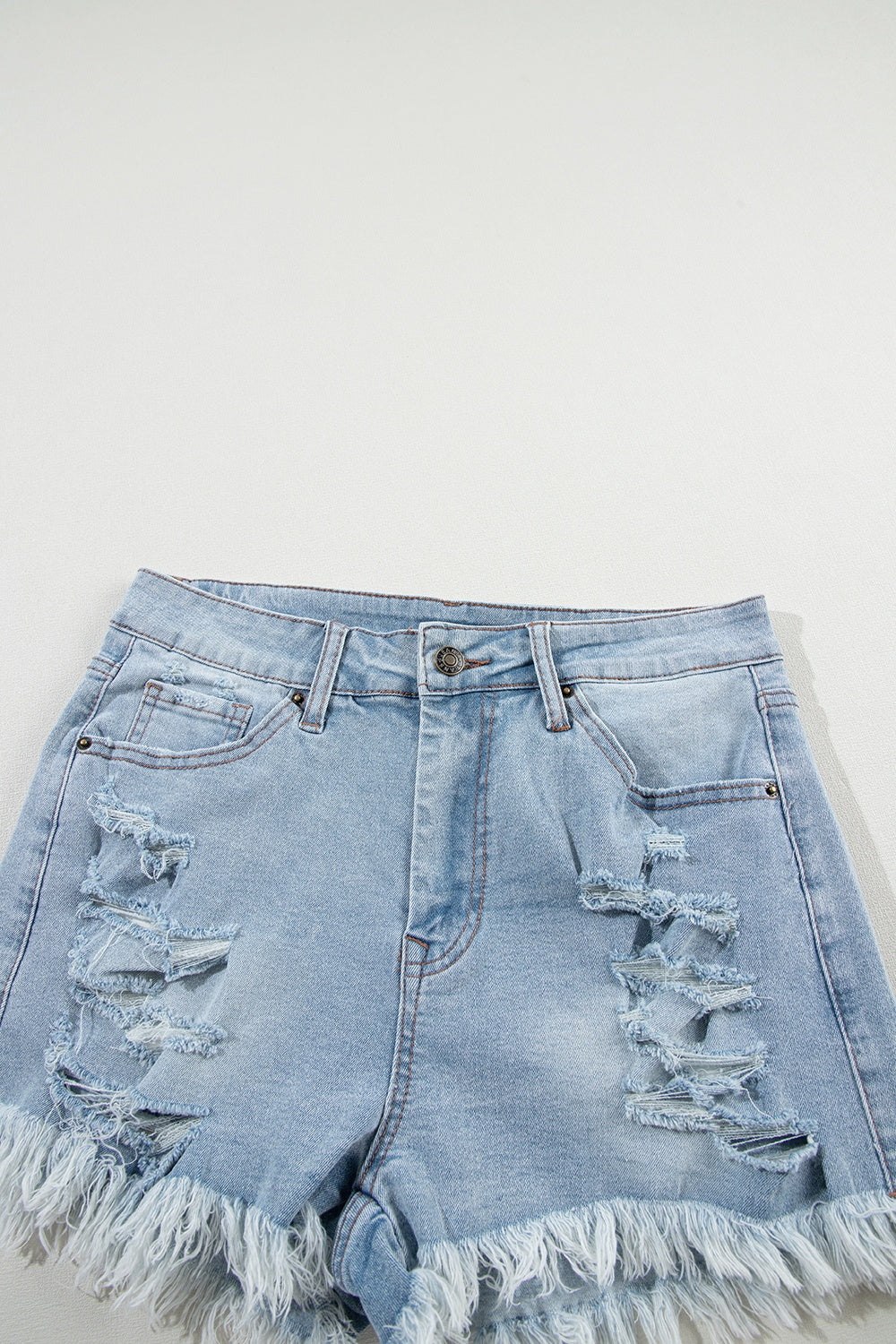 Distressed Raw Hem Denim Shorts