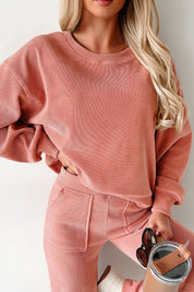 Round Neck Long Sleeve Top and Pants Set