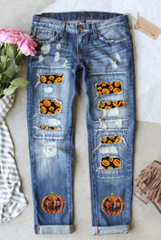 Pumpkin Distressed Straight Jeans