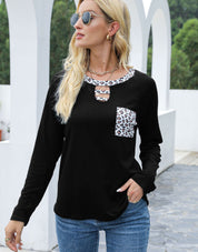 Cutout Leopard Round Neck Long Sleeve T-Shirt