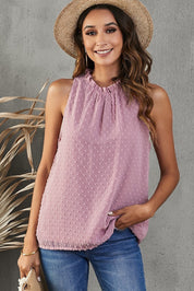 Frill Swiss Dot Round Neck Tank