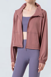 Drawstring Zip Up Dropped Shoulder Active Outerwear