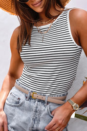 Cutout Striped Round Neck Tank