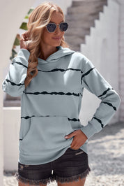 Striped Drop Shoulder Hoodie with Kangaroo Pocket