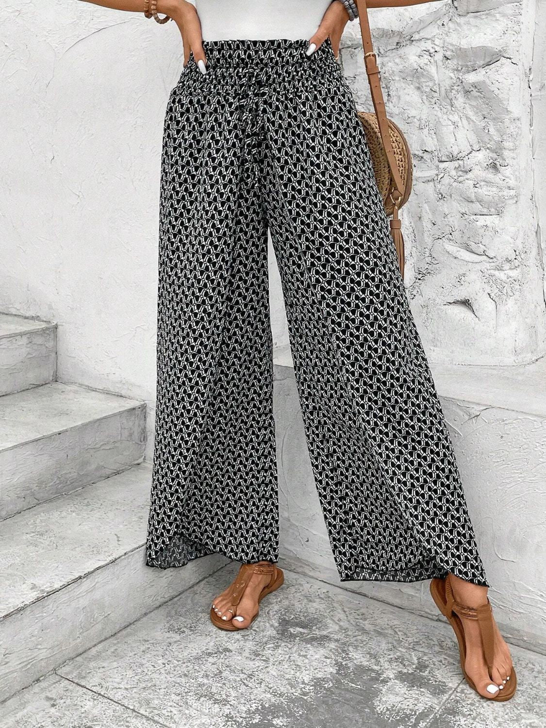 Tied Printed Wide Leg Pants