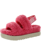 Oh Yeah Womens Shearling Open Toe Slip-On Slippers