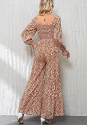 Floral Square Neck Ruffled Wide Leg Jumpsuit