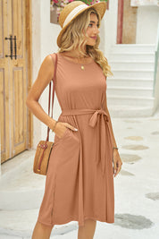 Tied Round Neck Sleeveless Dress