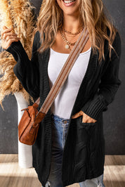 Cable-Knit Dropped Shoulder Slit Cardigan