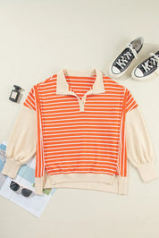 Slit Striped Long Sleeve Sweatshirt