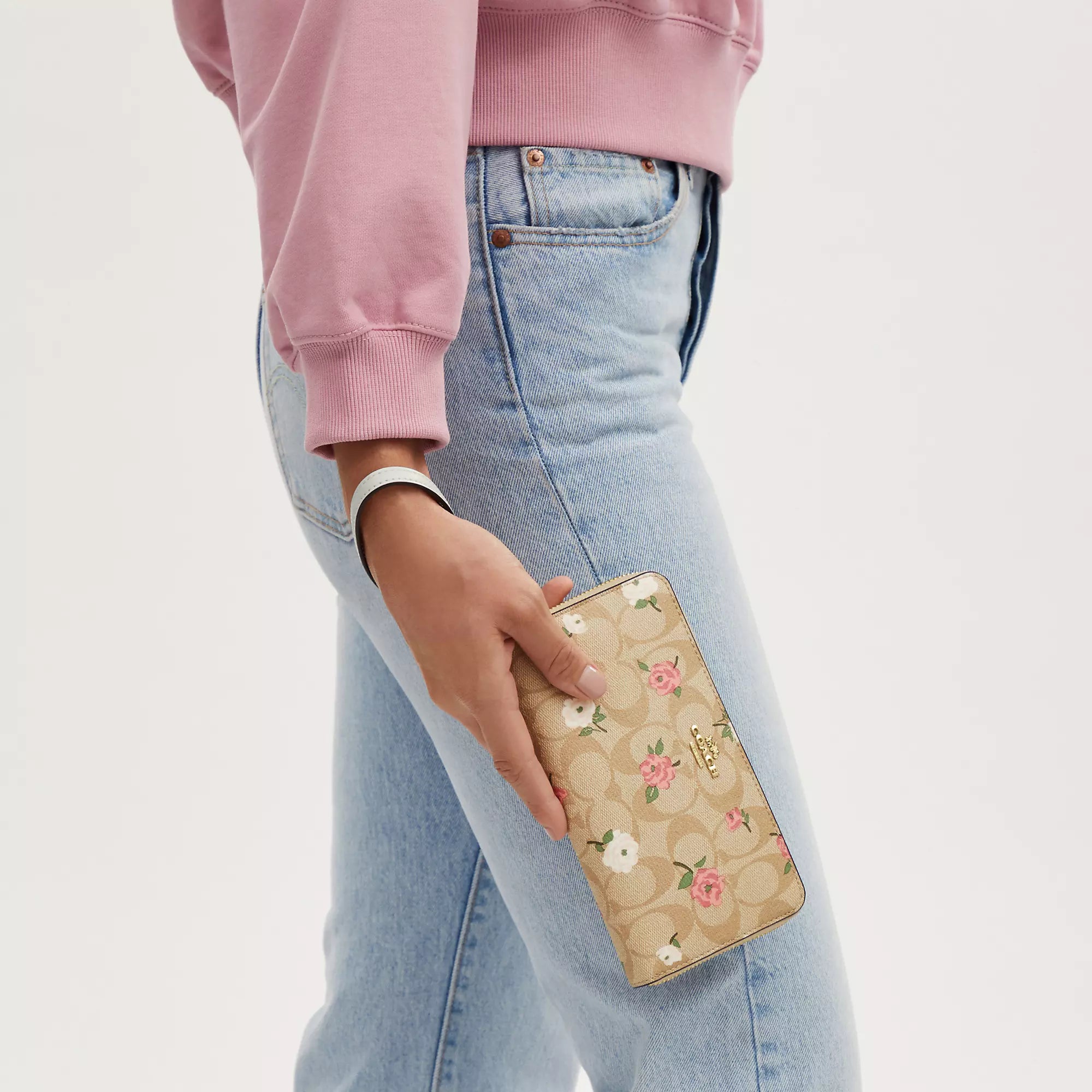 Coach Outlet Long Zip Around Wallet In Signature Canvas With Floral Print