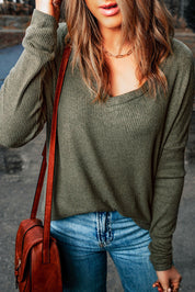 V-Neck Long Sleeve Ribbed Top