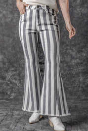 Raw Hem Star Applique Striped Jeans