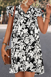 Floral Tie Neck Butterfly Sleeve Dress