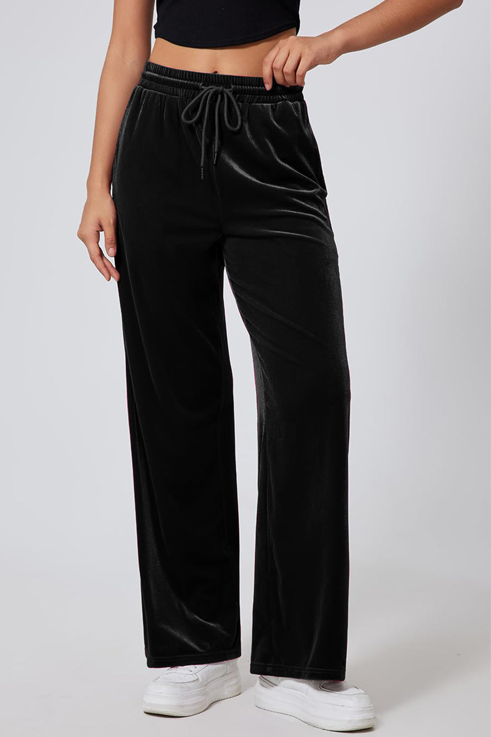 Drawstring Elastic Waist Straight Leg Pants