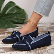 Bow Contrast Trim Point Toe Loafers