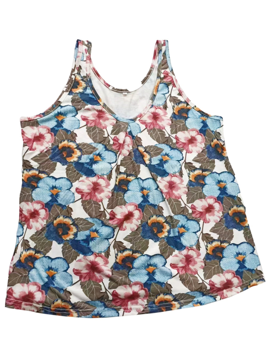 Shiny Printed Scoop Neck Wide Strap Tank