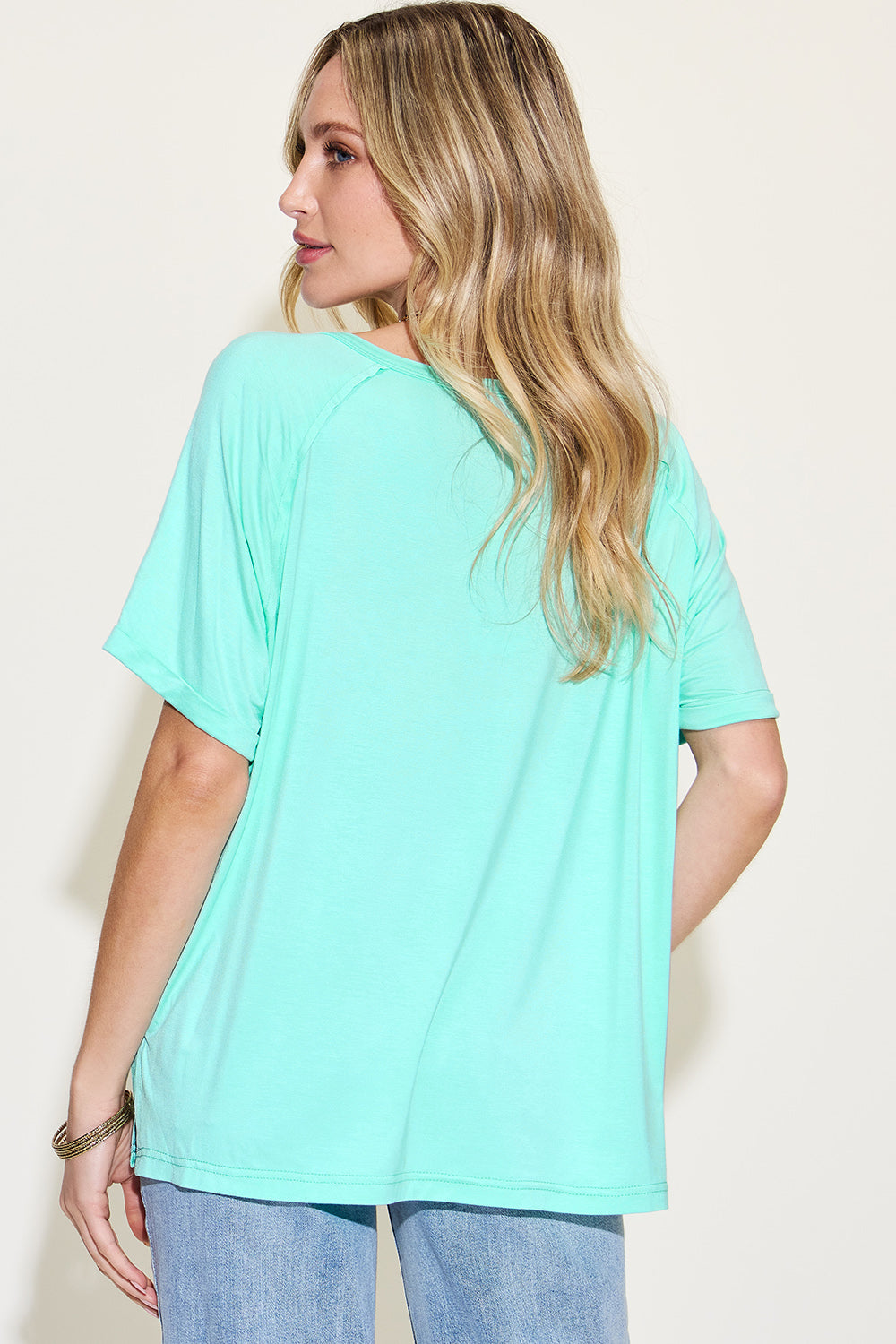 Basic Bae Full Size Bamboo Slit V-Neck Short Sleeve T-Shirt