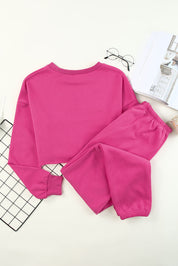 Round Neck Long Sleeve Cropped Top and Pants Set