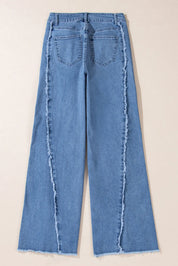 Raw Hem Wide Leg Jeans with Pockets