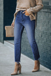 High Waist Raw Hem Skinny Jeans