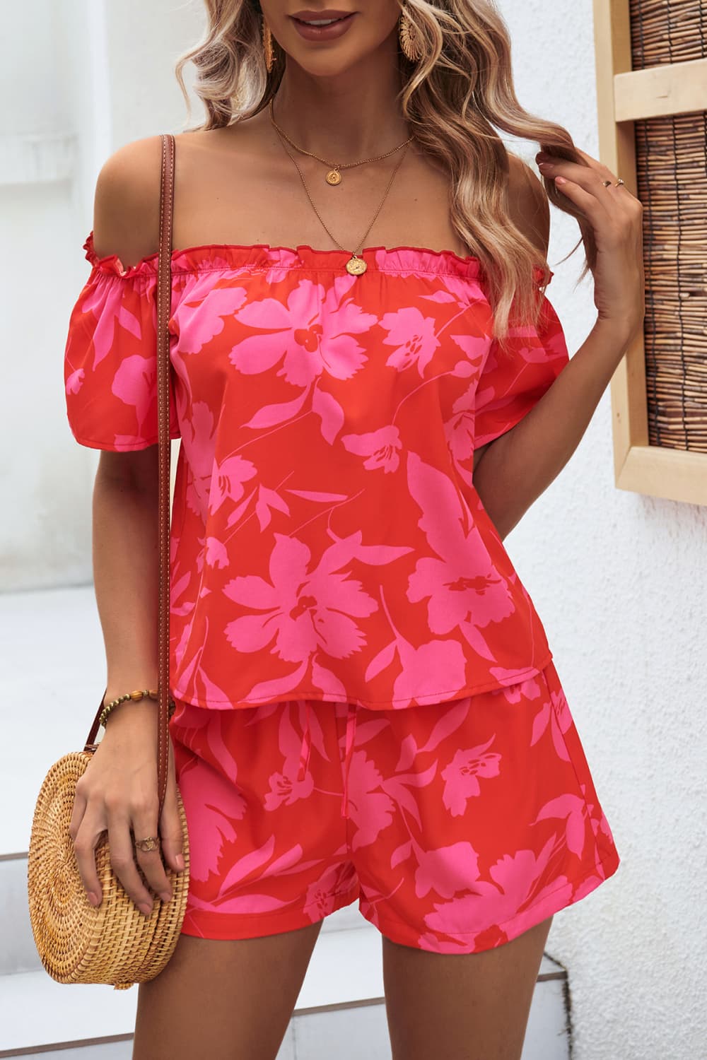 Honey Floral Off-Shoulder Top and Shorts Set