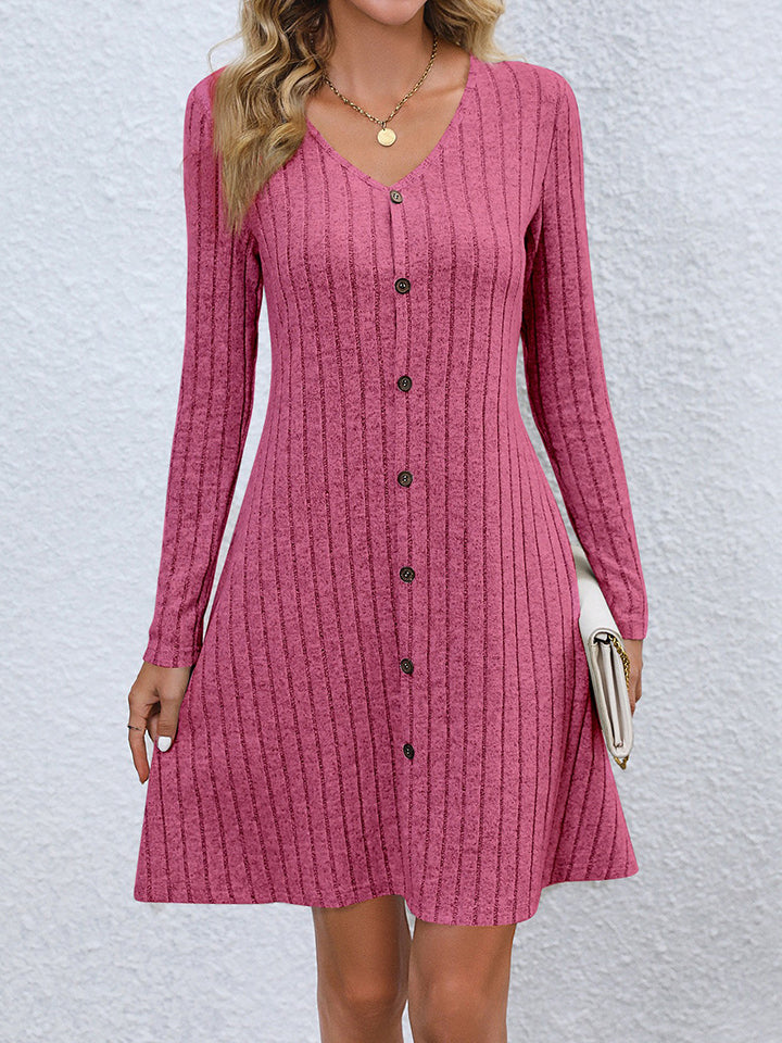 V-Neck Long Sleeve Mini Dress