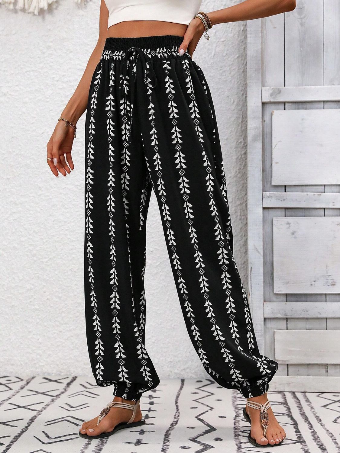 Tied Printed High Waist Pants