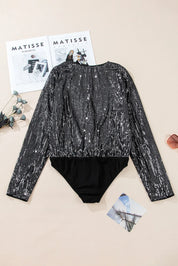 Sequin Surplice Long Sleeve Bodysuit